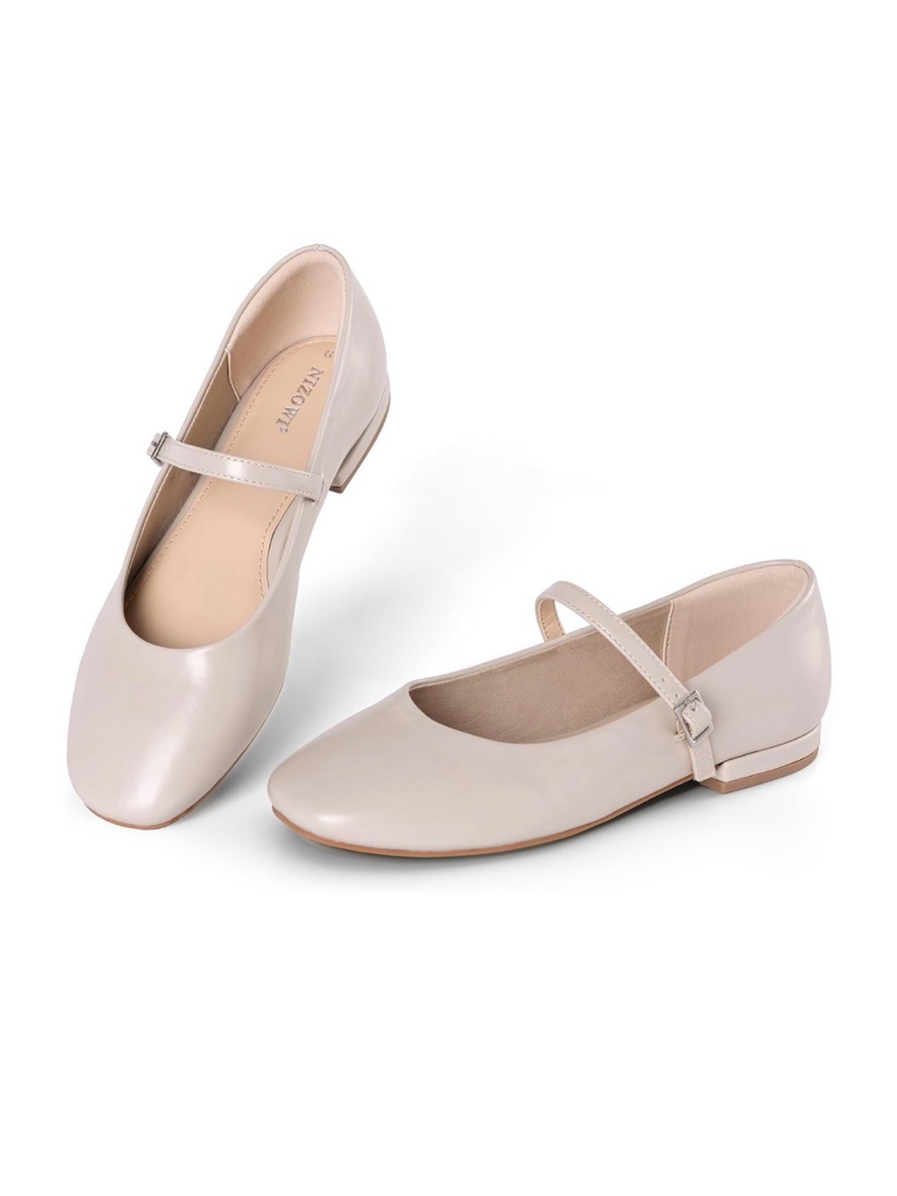 NWT Women's Mary Jane Ballet Flats in Light Beige, Size 7.5